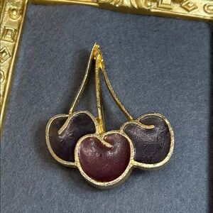 Rare Vintage Mr We Gold and Red Cherry Brooch